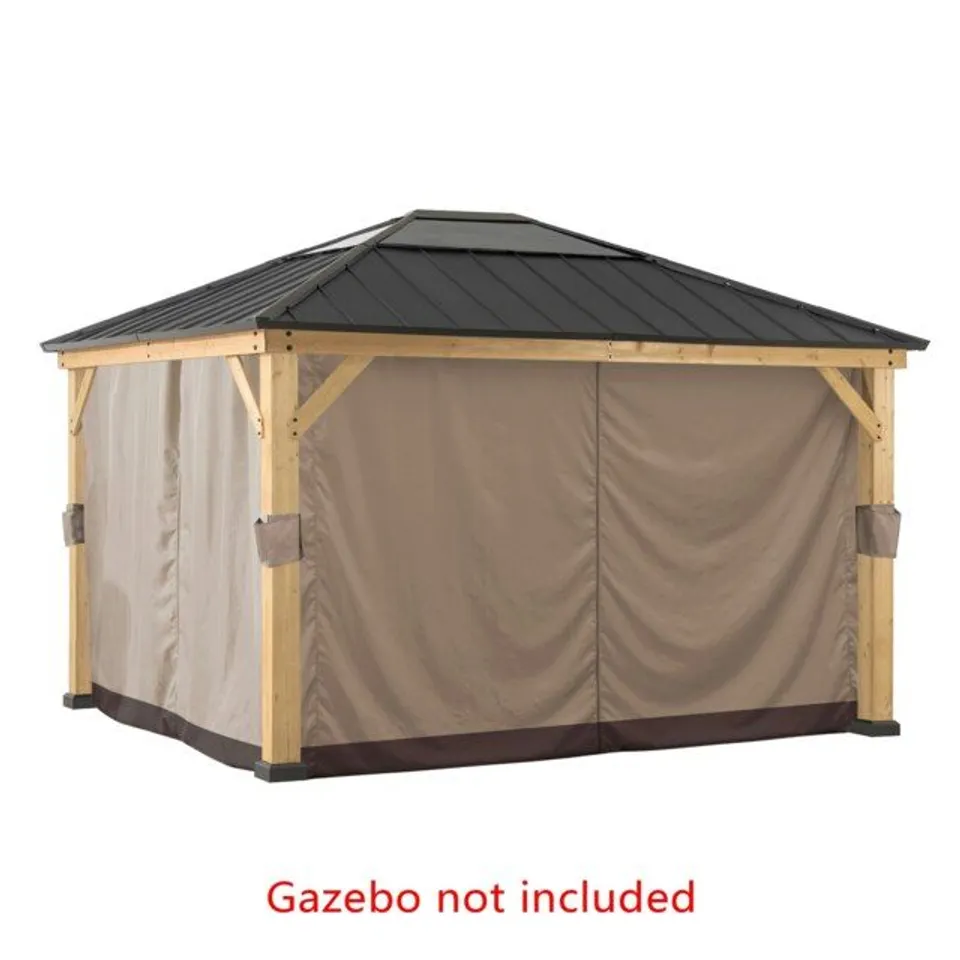 BOXED SUNJOY 3.9x3.3m ACCESSORY CURTAIN FOR WOOD GAZEBO - KHAKI (1 BOX)