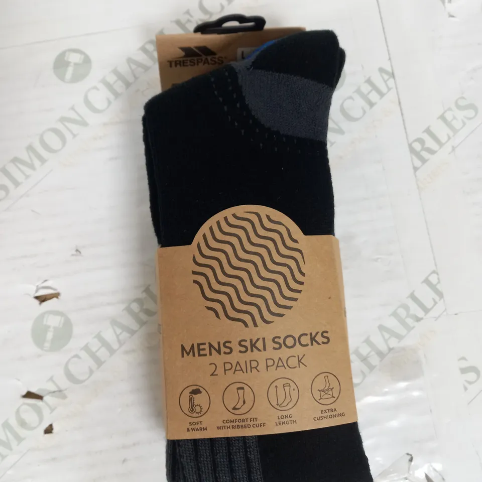 TRESPASS 2 PACK OF MENS SKI SOCKS IN BLACK AND BLUE SIZE L