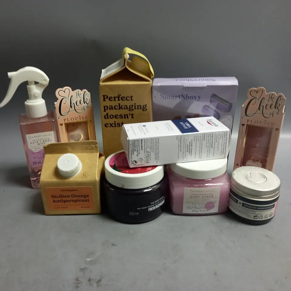 APPROXIMATELY 10 ASSORTED HEALTH AND BEAUTY PRODUCTS TO INCLUDE LIFE SUPPLIES REFRESHING BODY WASH, SUNDAY RAIN HAIR & BODY MIST, EUCERIN REPLENISHING FACE CREAM