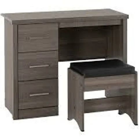 BOXED LISBON 2 PIECE DRESSING TABLE SET BLACK WOOD GRAIN/BLACK FAUX LEATHER (2 BOXES)