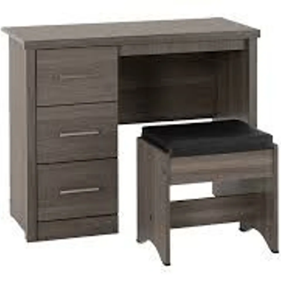 BOXED LISBON 2 PIECE DRESSING TABLE SET BLACK WOOD GRAIN/BLACK FAUX LEATHER (2 BOXES)