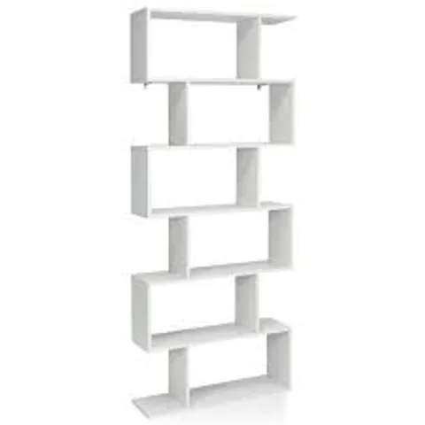 BOXED COSTWAY 6 TIER S-SHAPED BOOKSHELF STORAGE DISPLAY BOOKCASE DECOR Z-SHELF