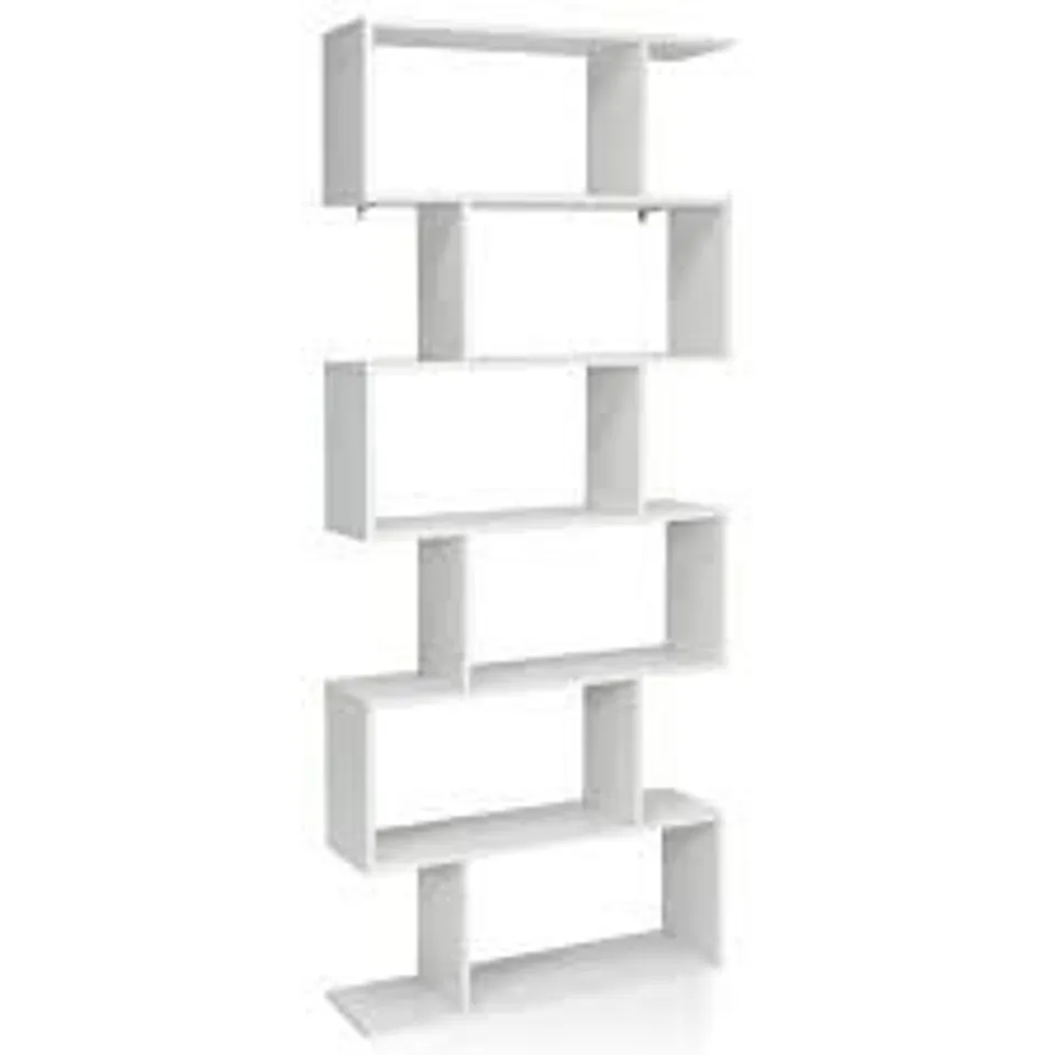 BOXED COSTWAY 6 TIER S-SHAPED BOOKSHELF STORAGE DISPLAY BOOKCASE DECOR Z-SHELF