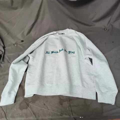 CARHARTT SWEATSHIRT β ASH HEATHER, SIZE S, ALL WORK AND NO PLAY PRINT