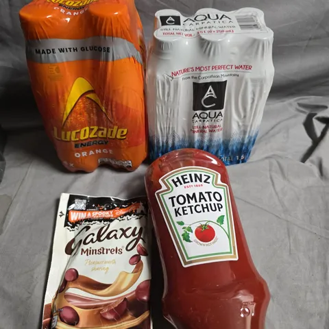APPROXIMATELY 10 ASSORTED FOOD/DRINK PRODUCTS TO INCLUDE LUCOZADE, HEINZ TOMATO KETCHUP, GALAXY MINSTRELS ETC 