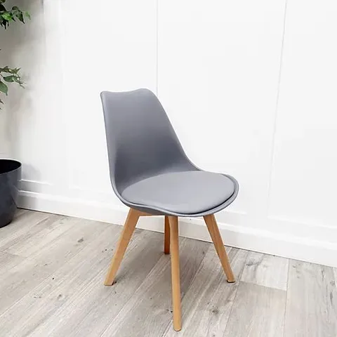 BOXED SET OF 4 LORENZO GREY SCANDINAVIAN DINING CHAIR WITH FAUX LEATHER CUSHIONS SOLID WOOD LEGS