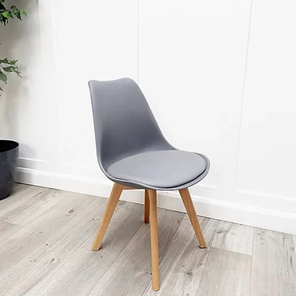 BOXED SET OF 4 LORENZO GREY SCANDINAVIAN DINING CHAIR WITH FAUX LEATHER CUSHIONS SOLID WOOD LEGS