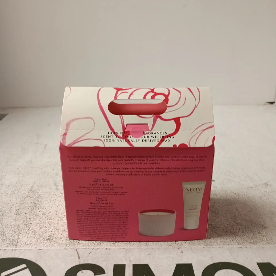NEOM WELLBEING LONDON IT'S ALL ROSY DUO – SCENTED CANDLE & HAND BALM