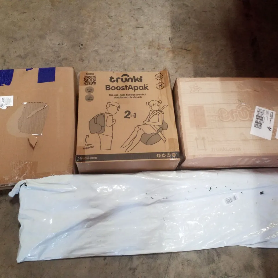 PALLET CONTAINING ASSORTED PRODUCTS INCLUDING KEEP RAMP, BED RAIL, KIDS RIDE-ON SUITCASE & TRUNKI BACKPACK/CAR SEAT