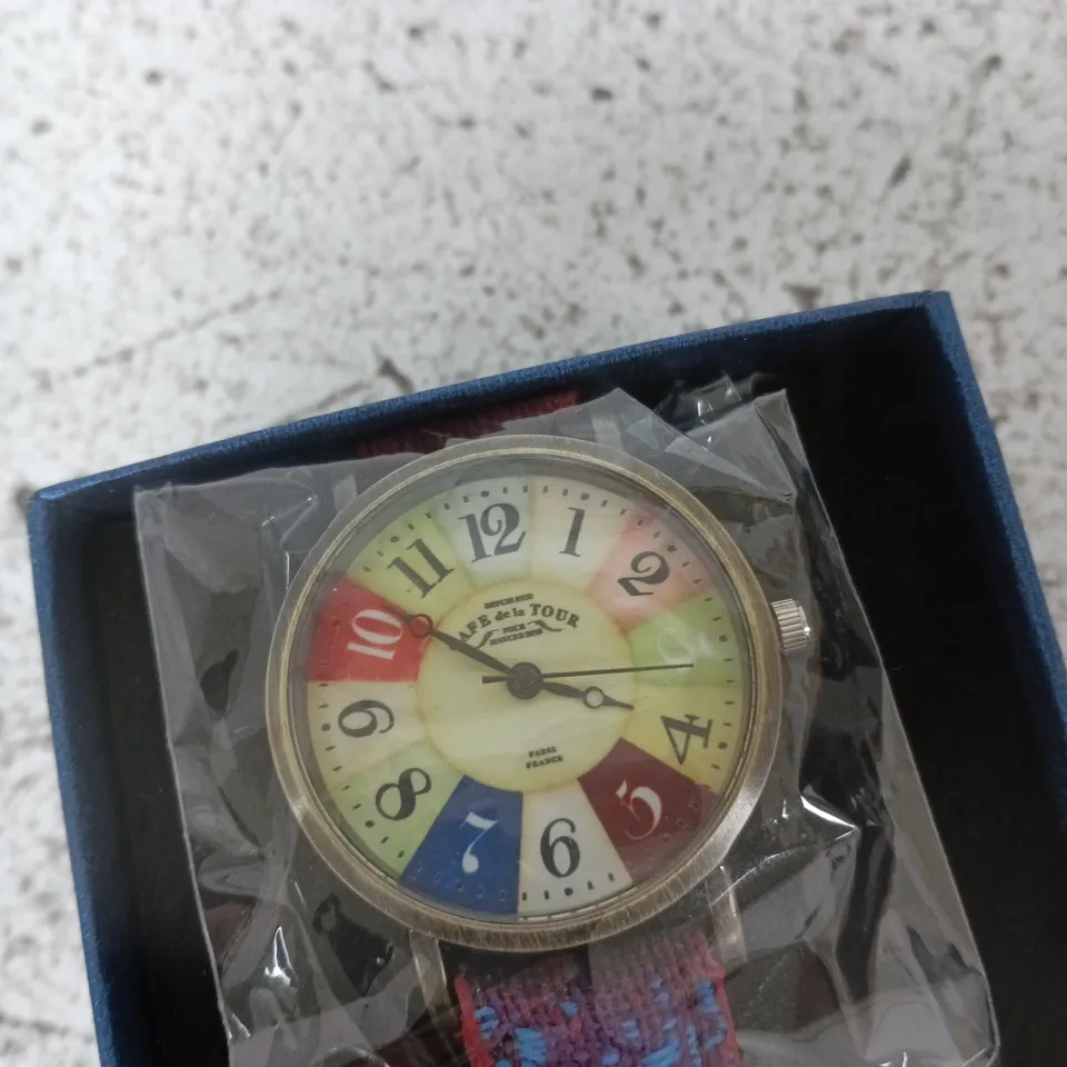CAFE DE LA TOUR - RAINBOW DIAL WRISTWATCH WITH FABRIC STRAP – BOXED (JEWELLERY & WATCHES)