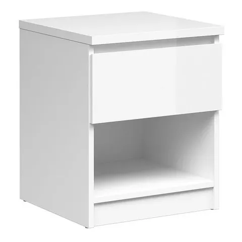 BOXED BROOK BEDSIDE 1 DRAWER 1 SHELF IN WHITE HIGH GLOSS
