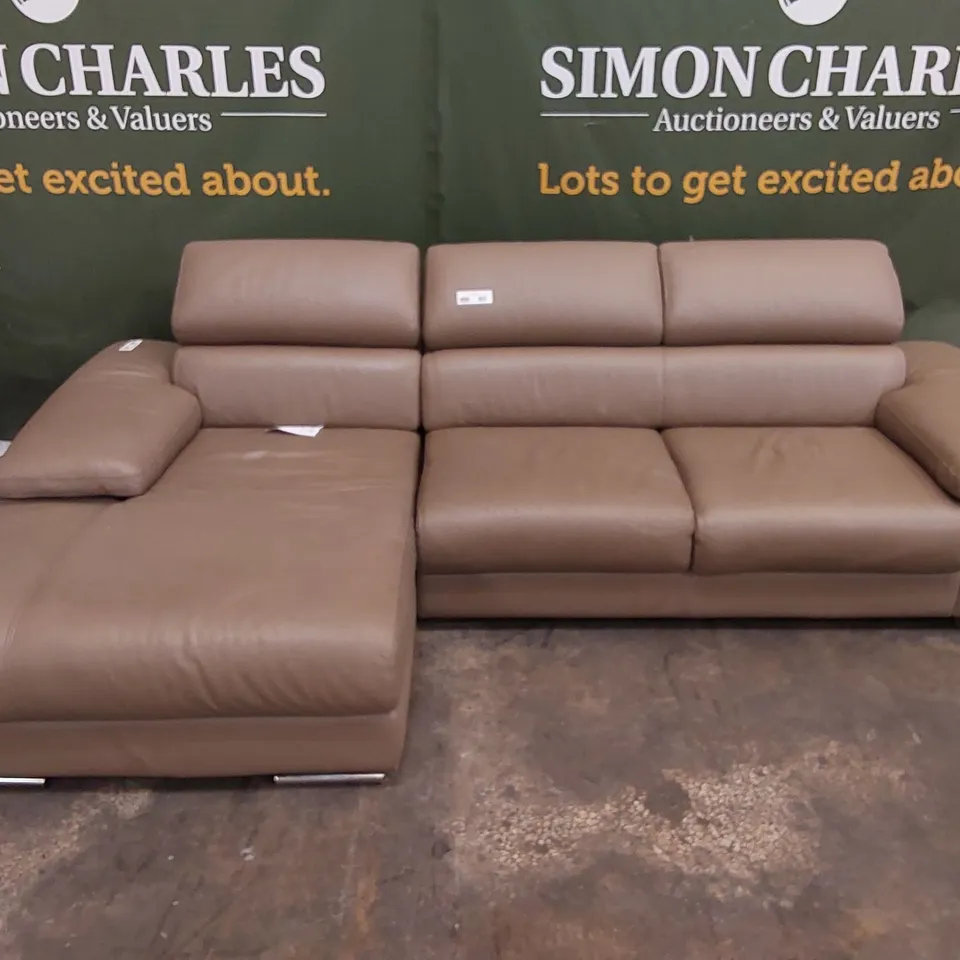 BROWN LEATHER 4 SEATER SOFA WITH RHF CHAISE