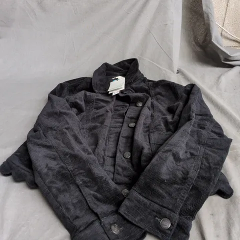 NOBODY'S CHILD SCALLOP CORD JACKET, BLACK – UK 12 (EU 40, USA 8)