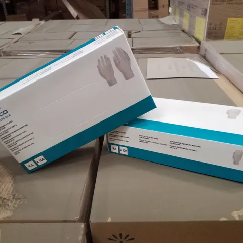 PALLET OF APPROXIMATELY 56 INTCO VINYL DISPOSABLE GLOVES 100PK BOXES - LARGE