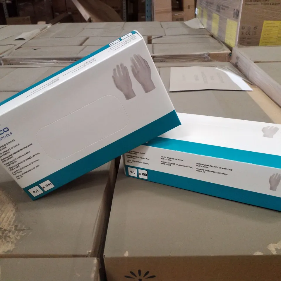 PALLET OF APPROXIMATELY 56 INTCO VINYL DISPOSABLE GLOVES 100PK BOXES - LARGE