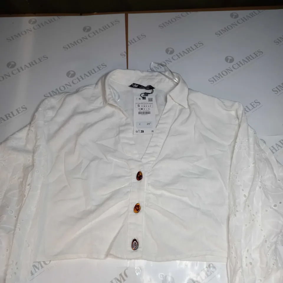 ZARA CROPPED BLOUSE - WHITE - SMALL