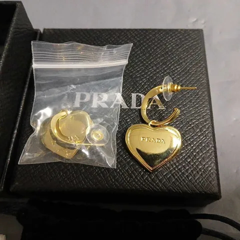 BOXED PAIR OF PRADA HEART HOOP EARRINGS