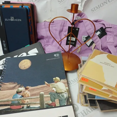 APPROXIMATELY 9 COTTON ON ITEMS INCLUDING CARDS FOR DIFFERENT OCCASIONS, EXTRA LARGE PURPLE TOTE BAG, 3 A4 AND 5 A5 NOTEBOOKS