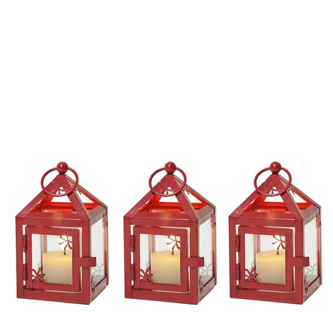 SARA BY SARA DAVIES SET OF 3 BOW LANTERN WITH FLAMLESS CANDLE RED