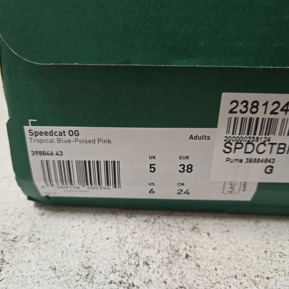 PUMA SPEEDCAT OG TRAINERS – UK 5 (EU 38) TROPICAL BLUE WITH PINK ACCENTS