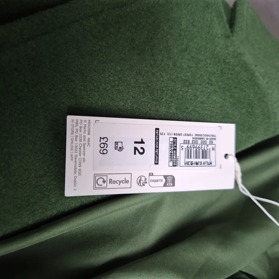 M&S Green Wool-Blend Coat, Ladies Size 12