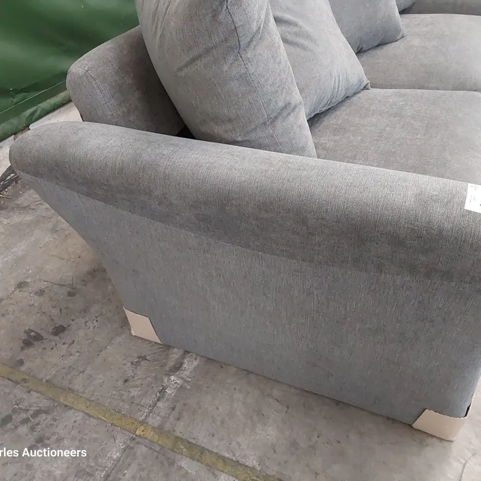 DESIGNER THREE SEATER SOFA WITH SCATTER CUSHIONS GREY FABRIC 
