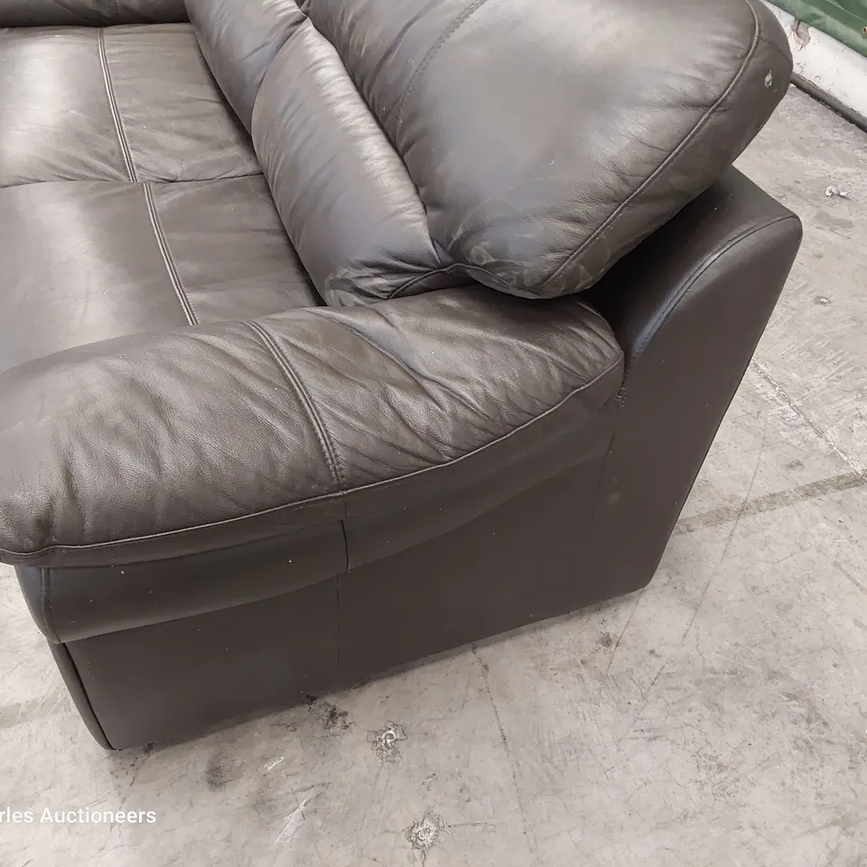 DESIGNER THREE SEATER SOFA BROWN LEATHER