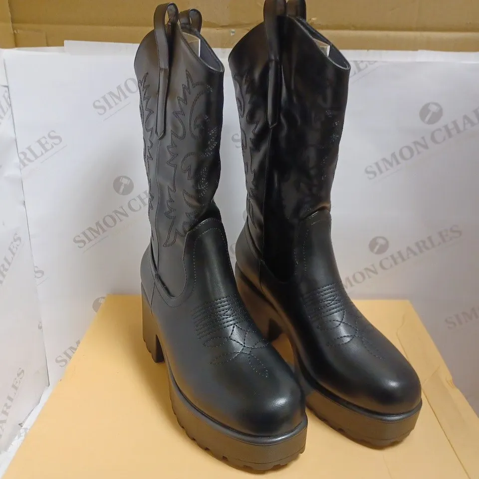 KOI VEGAN WINTU LONG CHUNKY WESTERN BOOTS - BLACK SIZE 6
