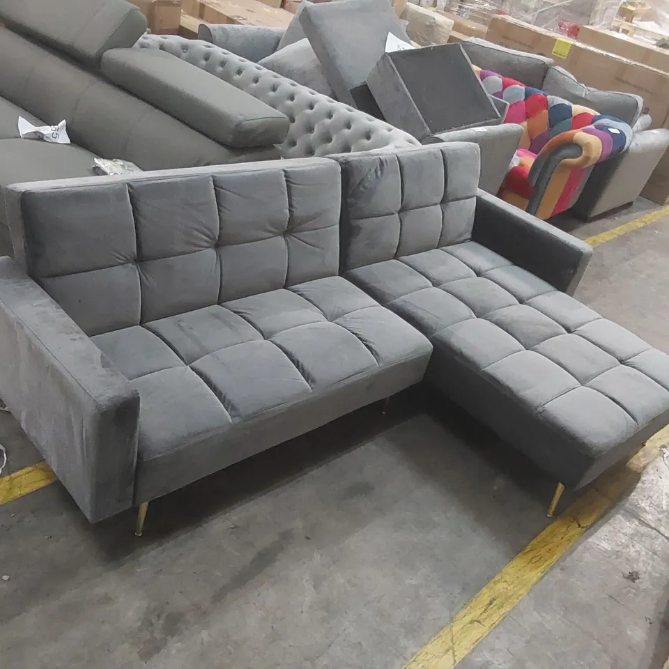 QUALITY DESIGNER SHIFLET UPHOLSTERED GREY VELVET CORNER SOFA