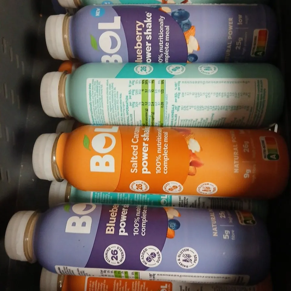 APPROXIMATELY 10 ASSORTED BOL POWER SHAKES INCLUDING SALTED CARAMEL AND BLUEBERRY