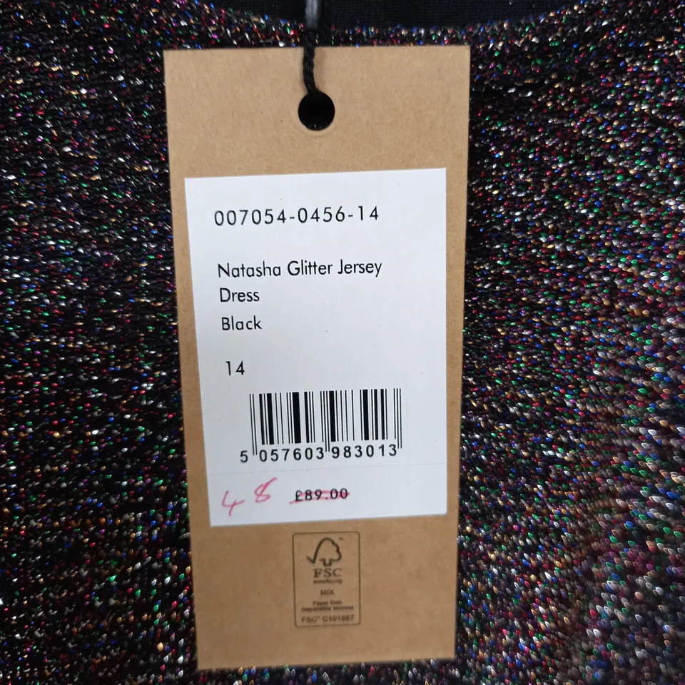 NATASHA GLITTER JERSEY DRESS IN BLACK - 14