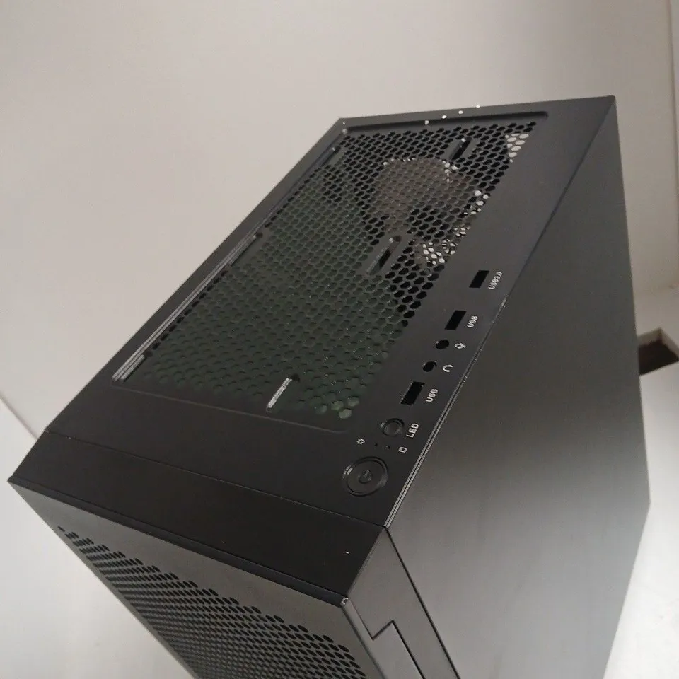 BLACK PC CASE TOWER WITH MESH FRONT AND TEMPERED-GLASS SIDE PANEL