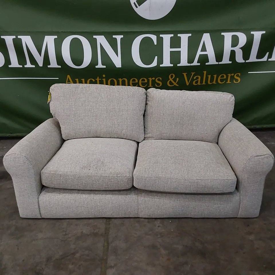 DESIGNER BAILEY 3 SEATER SOFA UPHOLSTERED IN STONE COLOUR FABRIC