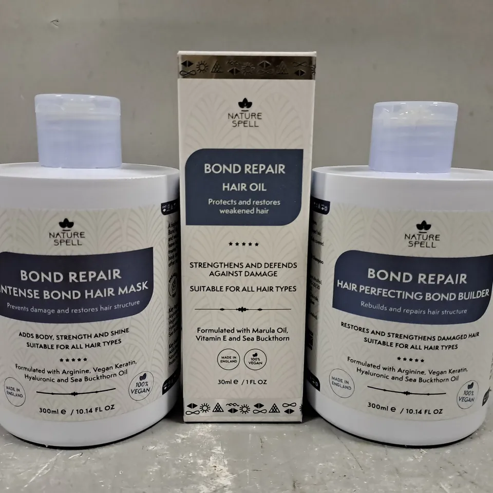 3 NATURE SPELL BOND REPAIR PRODUCTS TO INCLUDE HAIR MASK, HAIR OIL, BOND BUILDER