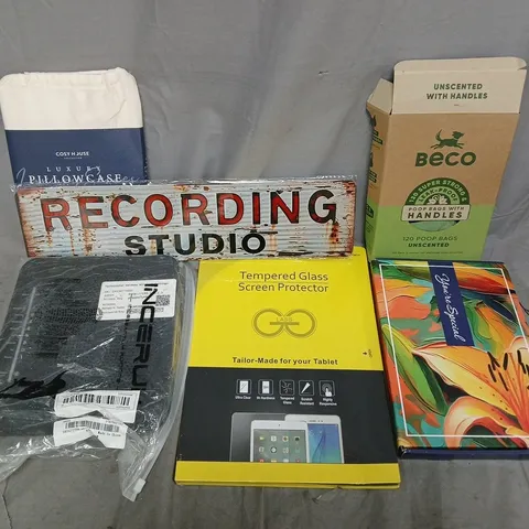 APPROXIMATELY 20 ASSORTED HOUSEHOLD PRODUCTS TO INCLUDE BECO POOP BAGS, TEMPERED GLASS SCREEN PROTECTOR, COSY HOUSE PILLOWCASES, ETC - COLLECTION ONLY