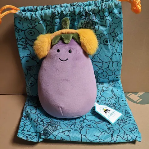 JELLYCAT TOASTY AUBERGINE PLUSH – PURPLE EGGPLANT WITH ORANGE HAIR (JELLYCAT LONDON)