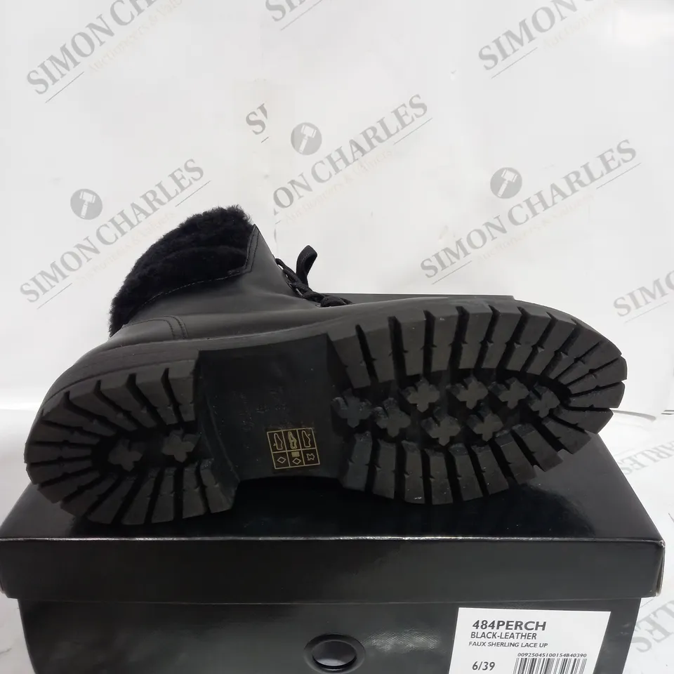 BOXED PAIR OF DUNE LACE UP BOOTS IN BLACK - SIZE 6