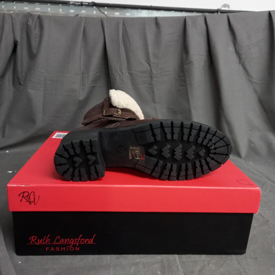 BOXED PAIR OF RUTH LANGSFORD CASUAL BOOTS IN OAK COLOUR - SIZE 4