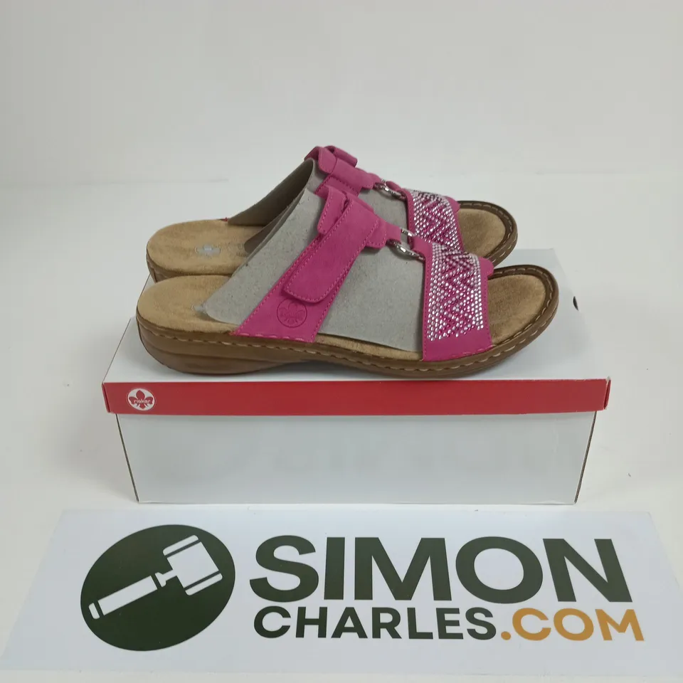BOXED PAIR OF RIEKER OPEN TOES SANDALS IN GEM PINK - SIZE 40