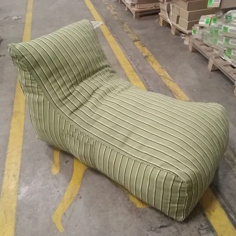 YUKON FABRIC OUTDOOR FRIENDLY BEAN BAG LOUNGER - STRIPED OLIVE GREEN