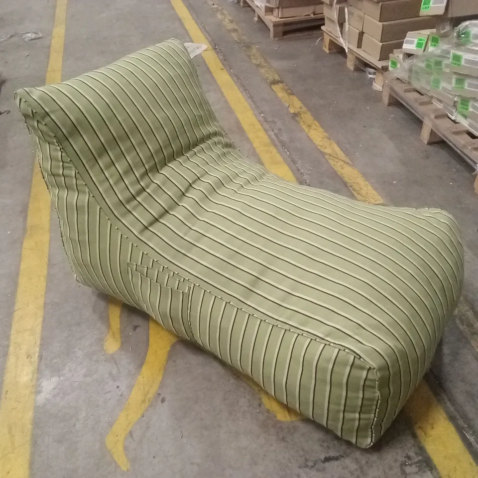 YUKON FABRIC OUTDOOR FRIENDLY BEAN BAG LOUNGER - STRIPED OLIVE GREEN