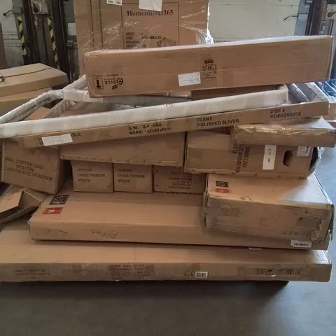 PALLET OF ASSORTED HOMES DIRECT 365 INCOMPLETE FURNITURE PARTS AND PIECES