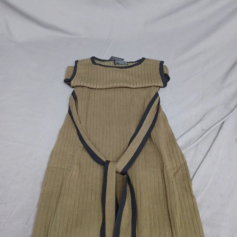 WOMENS AX PARIS KHAKI RIBBED CONTRAST KNITTED DRESS SIZE M/L