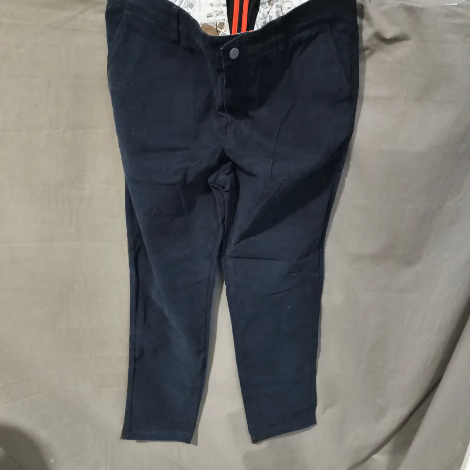 2 PAIRS OF UK 33 SPOKE NAVY TROUSERS - MEN'S, WITH ORANGE TRIM SIZE 33IN 