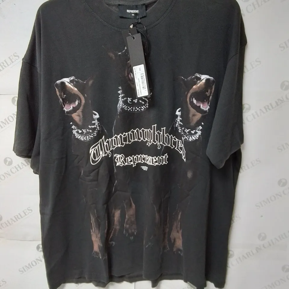 REPRESENT THOROUGHBRED JERSEY T-SHIRT IN VINTAGE BLACK - XXL