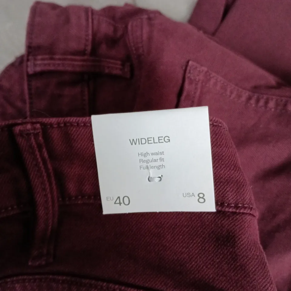 UK 12 MNG WIDE-LEG TROUSERS – BURGUNDY (EU 40)