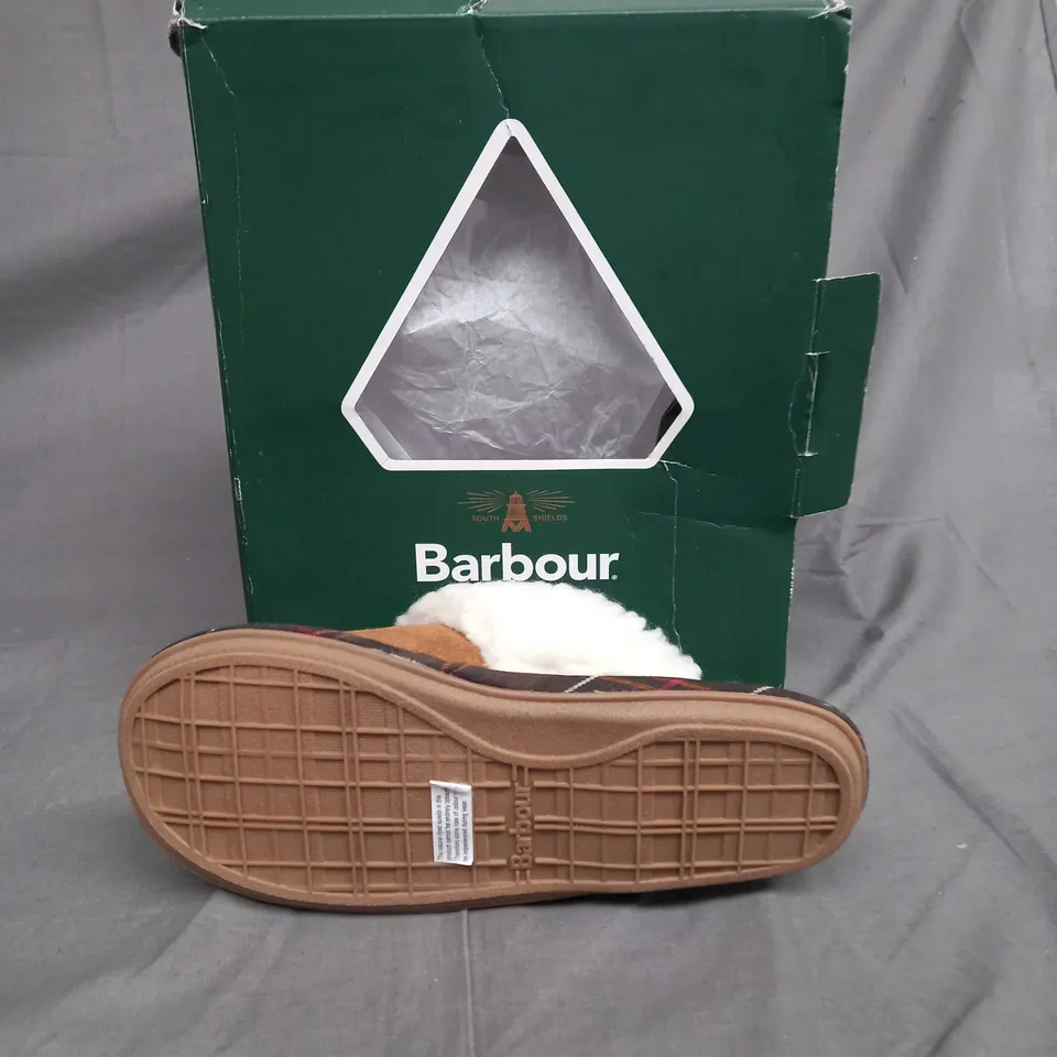 BOXED PAIR OF BARBOUR LYDIA MULE CAMEL SUDE V2 UK 6