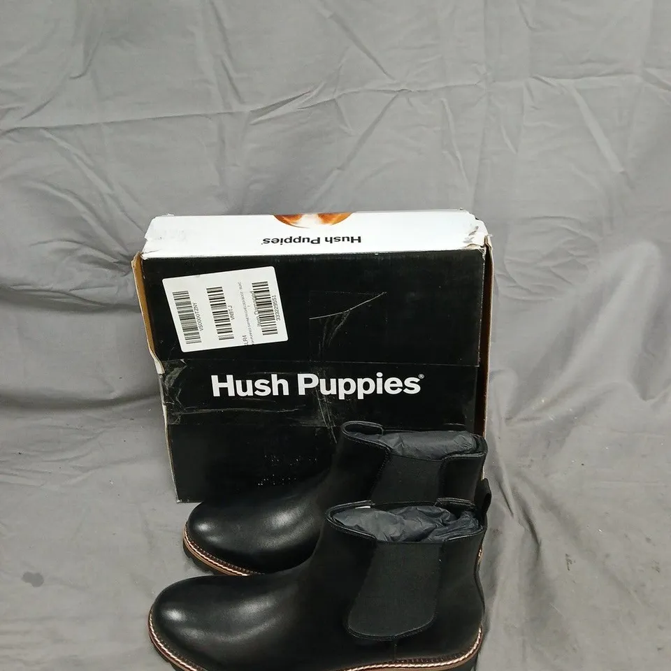 HUSH PUPPIES BLACK LEATHER CHELSEA BOOTS, ANKLE BOOTS SIZE 7