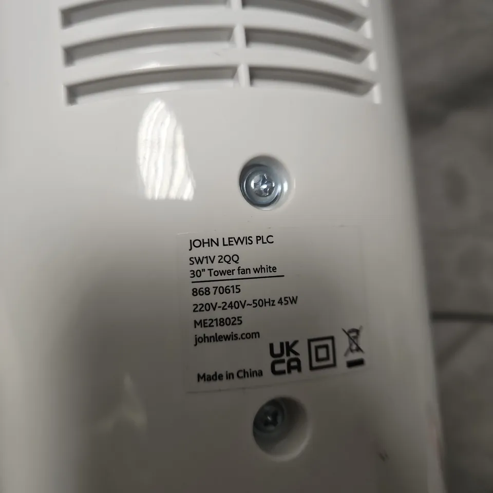 JOHN LEWIS 30" TOWER FAN – WHITE