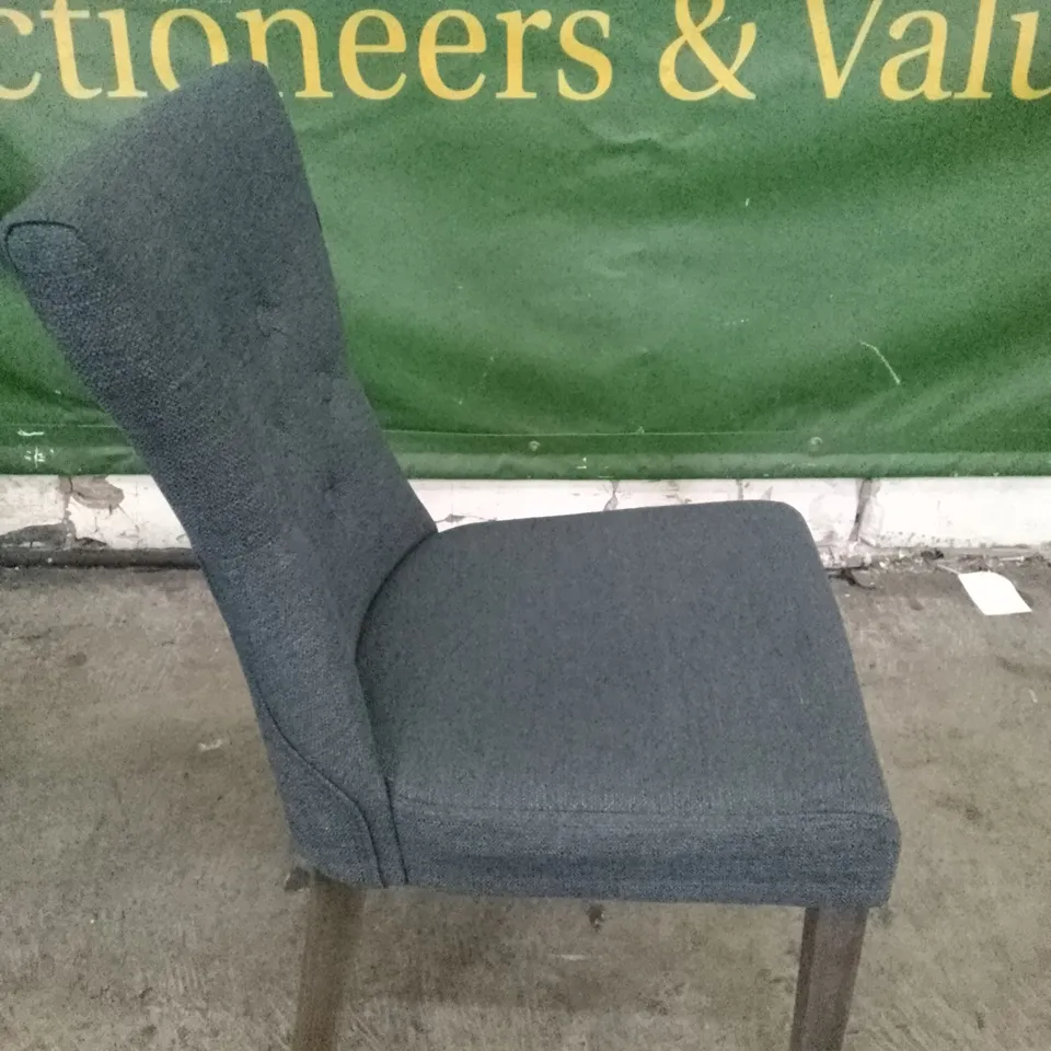 BEWLEY SLATE FABRIC BUTTON BACK DINING CHAIR WITH OAK LEGS